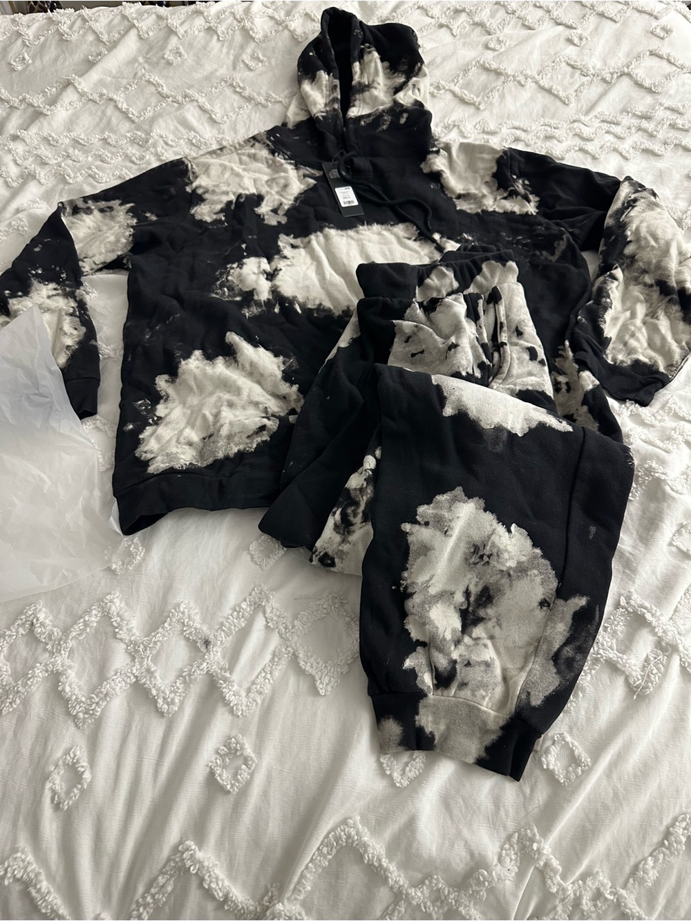 Black and White Tie-Dye Hoodie Sweat Set